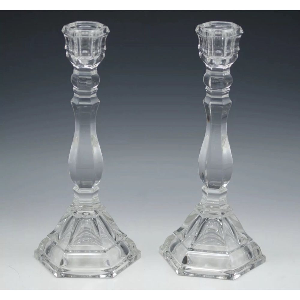 TIFFANY AND CO CRYSTAL HAMPTON 9" CANDLESTICK CANDLE HOLDER PAIR MADE IN GERMANY - Picture 2 of 9
